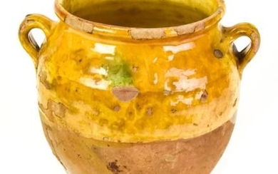 Antique French Confit Pot W Ochre Glaze