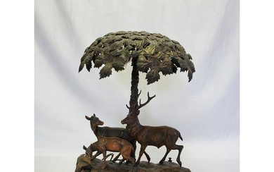 Antique French Metalware Lamp Stag & Fawn Sous Bios