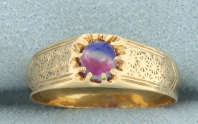 Antique Red White and Blue Quartz Belcher Ring in 14k Yellow Gold
