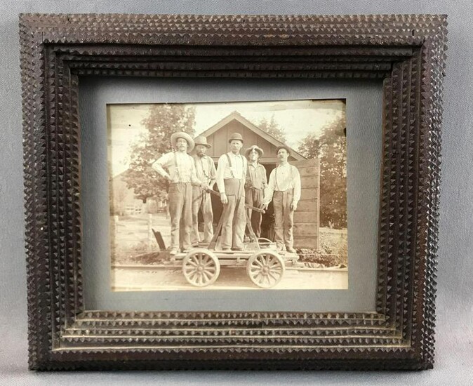 Antique Tramp Art : Frame and Photograph of Railroad