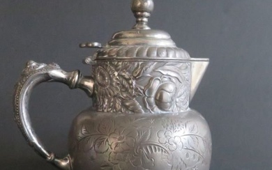 Antique Victorian 1870s Derby Company Tea Pot Quadruple Silver Plated