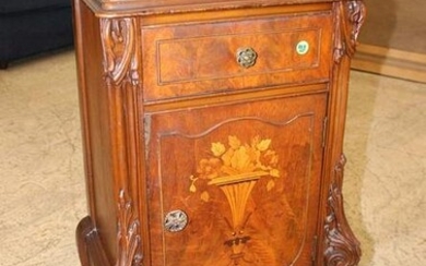 Antique burl walnut carved nightstand
