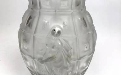 Art Deco Frosted Glass Vase Raised female figures on ra