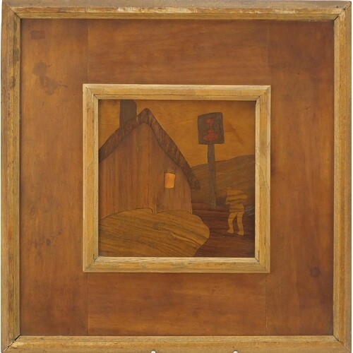 Arts & Crafts Rowley Gallery wooden marquetry panel, The Hal...