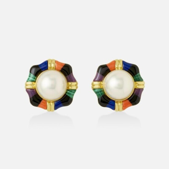 Asch/Grossbardt, Mabe cultured pearl and gold earrings