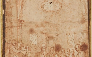 Attribué à SCARAMUCCIA Giovanni Antonio (Pérouse 1570 - 1633) Les noces de Cana Lavis brun...