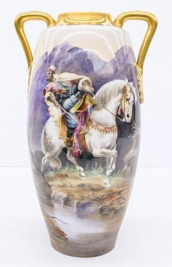 Austrian Orientalist Scene Porcelain Handled Vase