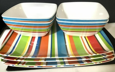 BB&B Striped Melamine Plate and Bowl Set 8
