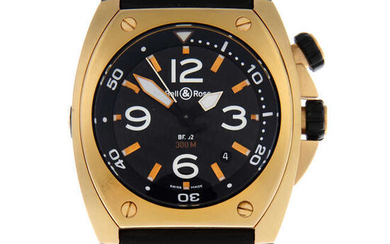 BELL & ROSS - a red metal BR02 wrist watch, 42x44mm.