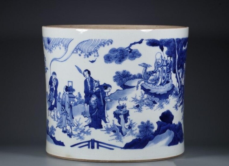 A BLUE AND WHITE EIGHT IMMORTALS BRUSHPOT