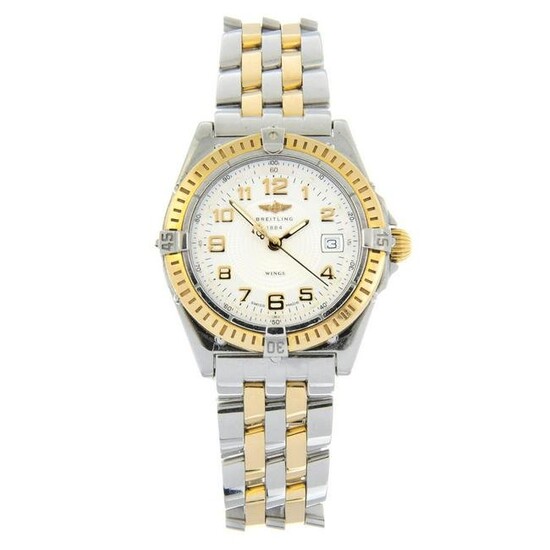 BREITLING - a Wings Lady bracelet watch. Stainless steel case with bi-metal calibrated bezel. Case