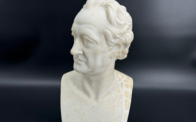 BUST OF GOETHE MADE OF WHITE MARBLE IN THE STYLE OF DANIEL RAUCH - UNSIGNED.