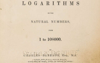 Babbage (Charles) Table of the logarithms of the natural numbers from 1 to 108000, fourth impression, John Murray, 1844.