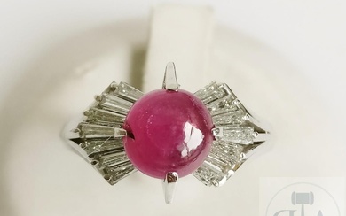 Bague en rubis et diamants de 2,56ct de style Art Déco - Matière : Platine...
