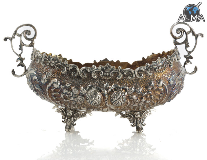 Beautiful Impressive Silver Bowl Decorated w/ Floral Embossing