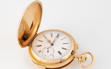 Belle montre chronographe à sonnerie en or jaune (750) à répétition des heures et quarts....