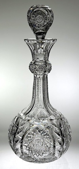 Bergen Thistle Cut Glass Decanter With Pattern Cut Stopper