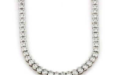 Bezel Set Diamond Tennis Necklace in 18K White Gold