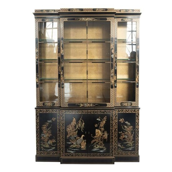 Black Chinoiserie China Cabinet with Floral Motifs