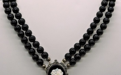Black Double Strand Cameo Necklace 925