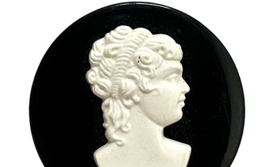 Black and White Cameo Panel Brooch Depicting A Silhouette Of A Victorian Beauty