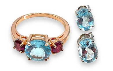Blue Topaz Earrings and Blue Topaz Ring w/Garnets