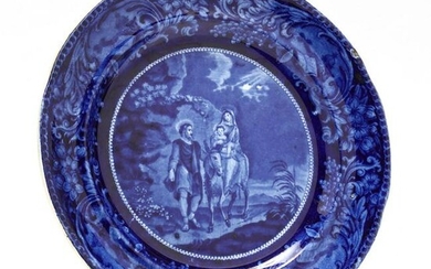Blue Transferware Plate, "Flight into Egypt"
