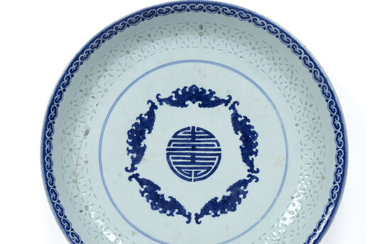 Blue and white 'bat and shou dish' charger
