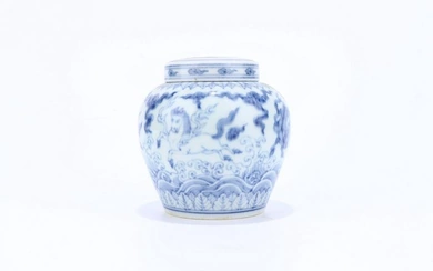 Blue and white sea animal pattern lid jar