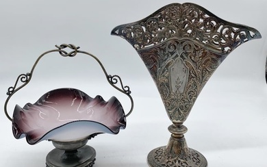 Bride's Basket & Victorian Silver Plate Flower Vas