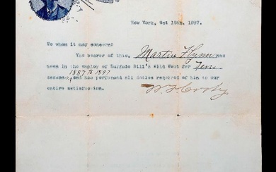 Buffalo Bill Cody Signed Letter.