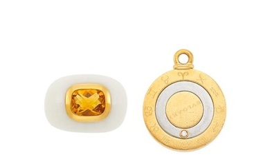 Bulgari Gold, Stainless Steel and Diamond Libra Zodiac Pendant and White Acrylic, Gold and Citrine Ring