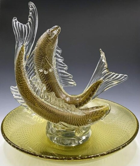 Bullicante Alfredo Barbini Double Fish Sculpture.