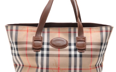 Burberrys Small Tote Bag in Haymarket Check and Leather