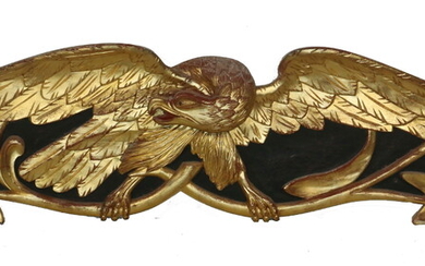 CARVED AND GILT EAGLE STERNBOARD BY GUY E. NICHOLAS OF ROCKLAND, MAINE