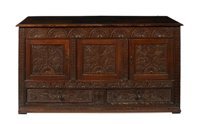 CARVED OAK MULE CHEST LATE 17TH CENTURY WITH