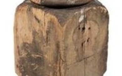 CARVED WOODEN NEWEL POST Late 19th Century Height 38”.
