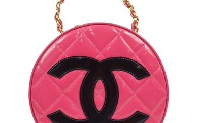 CHANEL Quilted CC Logos Round Vanity Chain Handbag Pink