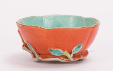 CHINESE CORAL RED PORCELAIN BOWL WITH FRUIT VINE