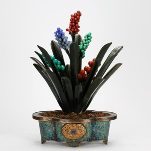 CHINESE IMPERIAL CLOISONNE PLANTERS WITH JADE, QING