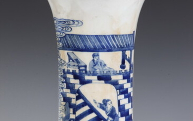 CHINESE QING BLUE AND WHITE GU VASE, Qing style. -...