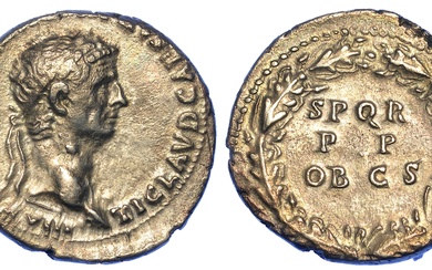 CLAUDIUS, 41-54. Denier, 46-47. Lugdunum. Tête laurée à droite. R/ SPQR/PP/OB CS dans une couronne...