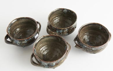COL LEVY, FOUR GLAZED STONE WARE BOWLS, EACH APPROXIMATELY 8.5 CM HIGH, LEONARD JOEL LOCAL DELIVERY SIZE: SMALL