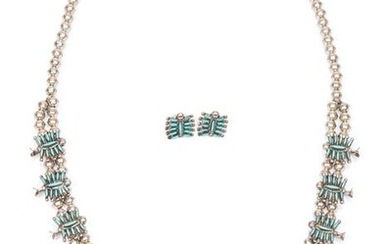 C.R. Weeka Squashblossom Necklace, Zuni Earrings