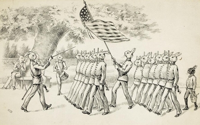 CULMER BARNES. Navy Cadet Bunnies. Story illustration for unknown publication, circa 1892. Pen...