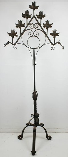 Ca 1900 wrought iron candle floor lamp