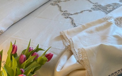 Cantù lace linen bedspread. Vintage Italian craftsmanship - Bed sheet - 270 cm - 250 cm