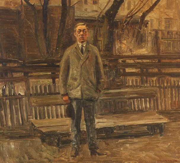 Carl V. Meyer: “En gårdsanger”. Signed and dated Carl V. Meyer, 1918. Oil on canvas. 84×93 cm.