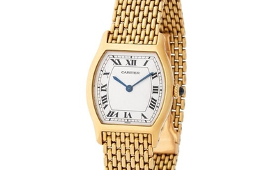 Cartier Paris. Highly Attractive and Elegant Tortue Wristwatch in Yellow Gold With Box and Papers