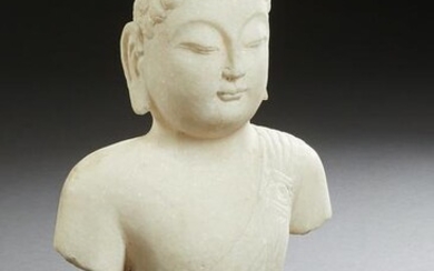 Carved Marble Bust of Buddha, 19th c., on an iron rod